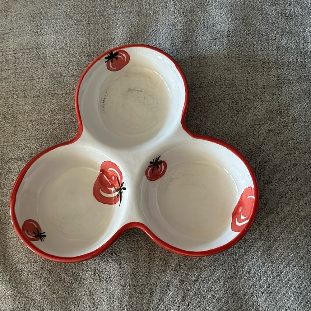 Euc Crate & Barrel 3 Part Ceramic Appetizer Condiment portugal Serving Dish
